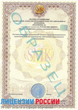 Образец сертификата соответствия (приложение) Орск Сертификат ISO 13485